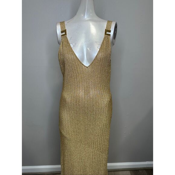 Elisabetta Franchi E. F. Metallic Ribbed Maxi Dress in Gold IT42/US6 $890 - Picture 7 of 11